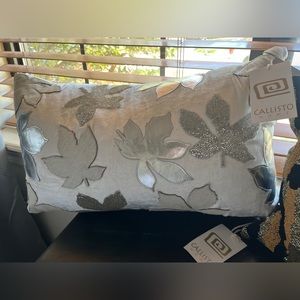 Designer Callisto pillow. Velvet front and back. Silver leaves